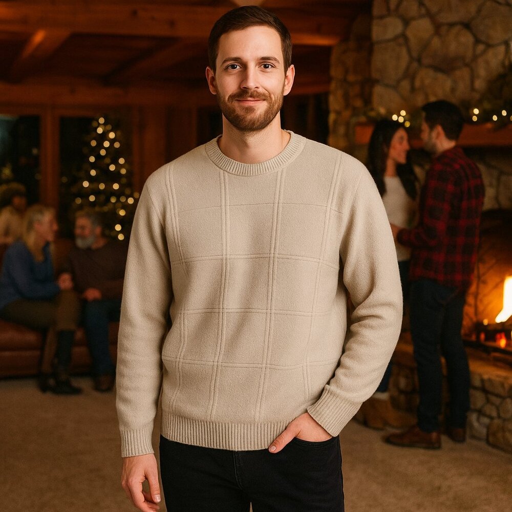 Haggar Men's Tan 100% Cotton Pullover Sweater